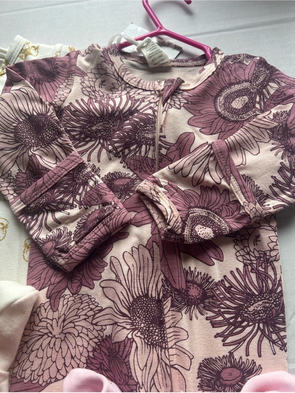 kate quinn Mauve Pink Floral Zip One-Piece Footie